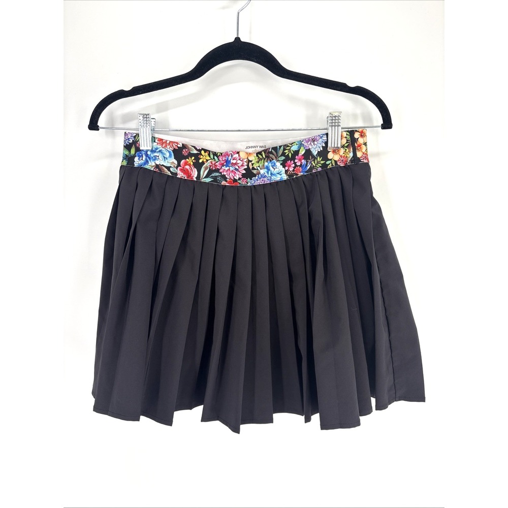 Johnny Was Bee Active Full Pleat Skort Womens Small Black Mini Skirt Tennis Golf